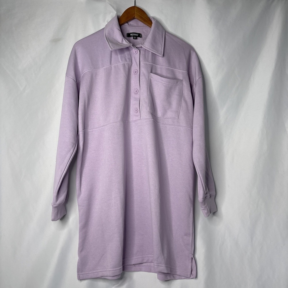 Missguided Women's 8 Lavendar Purple Long Polo Style Collared SweatShirt